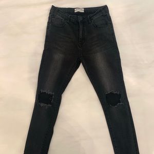 One Teaspoon Washed Out Black Ripped Jeans